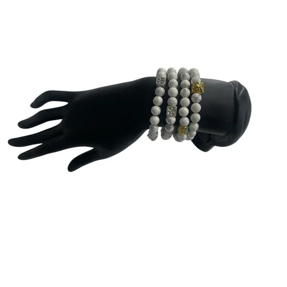 Howlite White,Grey, gemstone with silver bracelet, New - Picture 3 of 8